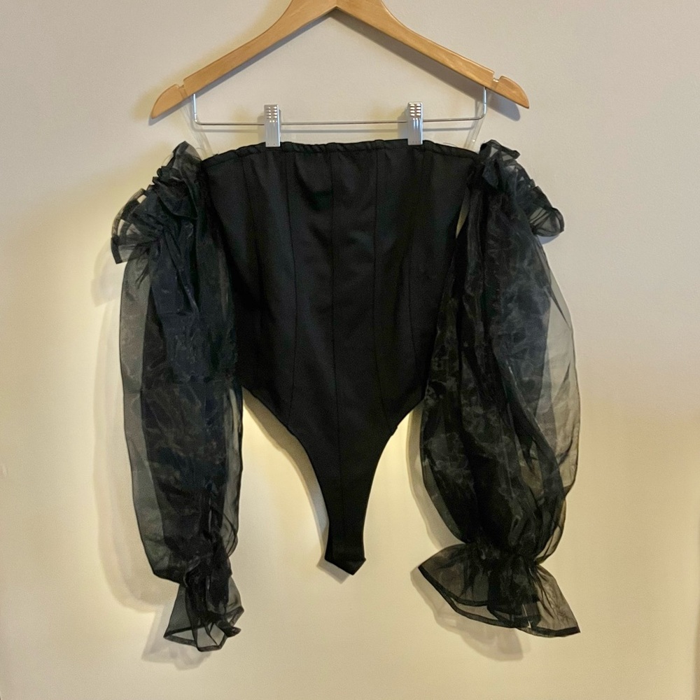 Bodysuit with Off-the-Shoulder Sleeves